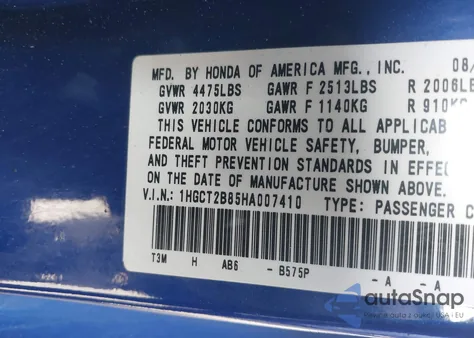 2017 Honda Accord Ex-L V6 z USA, uszkodzony, nr VIN 1HGCT2B85HA007410